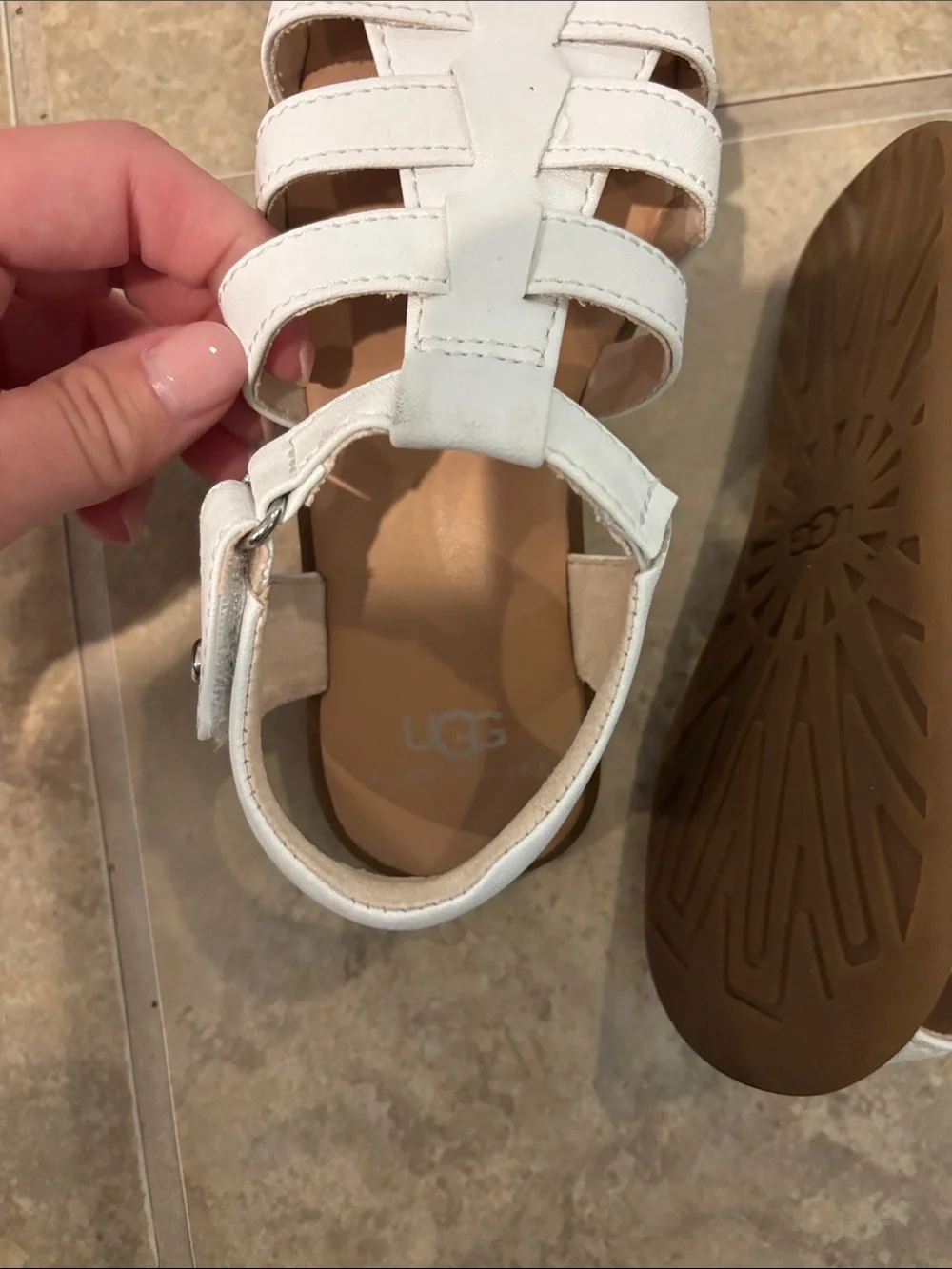 UGG Kids White Leather Strappy Fisherman Sandals